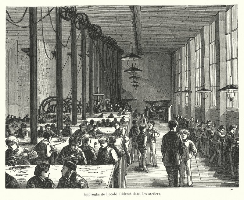 Lehrlinge in den Werkstätten der Ecole Diderot in Paris, Frankreich von French School