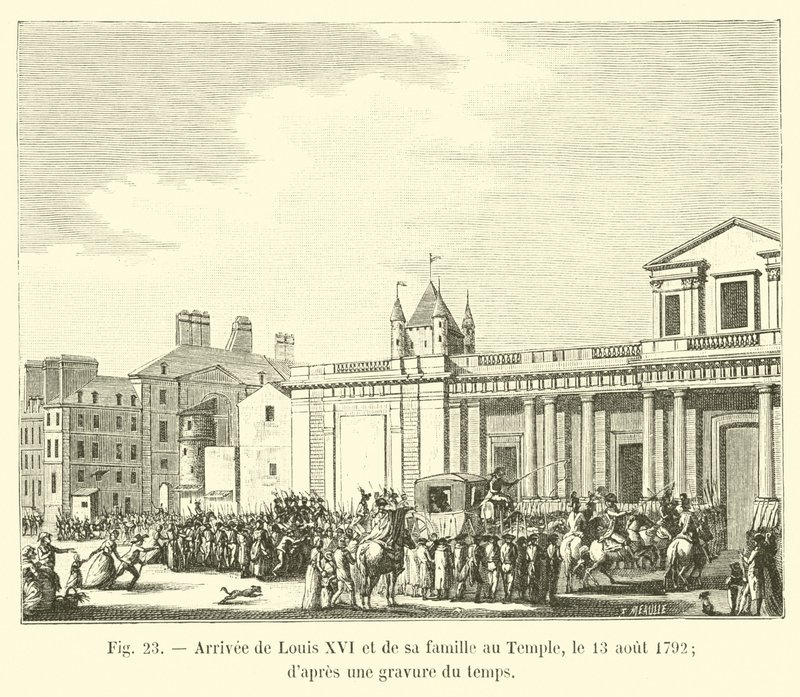 Ankunft von Louis XVI. und seiner Familie im Tempel, 13. August 1792 (nach einer zeitgenössischen Gravur) von French School