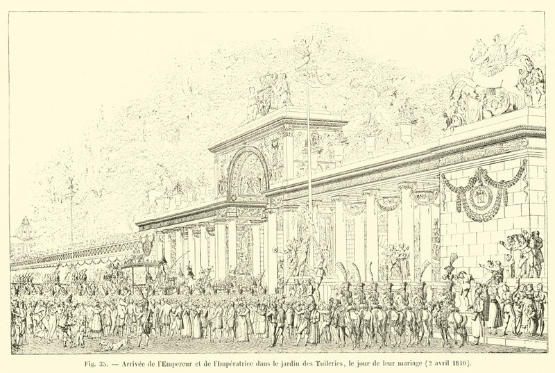 Ankunft des Kaisers und der Kaiserin im Garten der Tuilerien am Tag ihrer Hochzeit, 2. April 1810 von French School