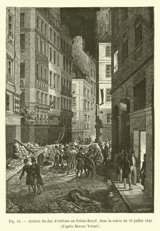 Ankunft des Herzogs von Orleans im Palais-Royal, am Abend des 29. Juli 1830, nach Horace Vernet von French School