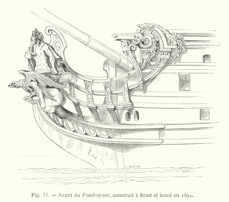 Bug des Foudroyant, gebaut in Brest und 1694 vom Stapel gelaufen (Stich) von French School