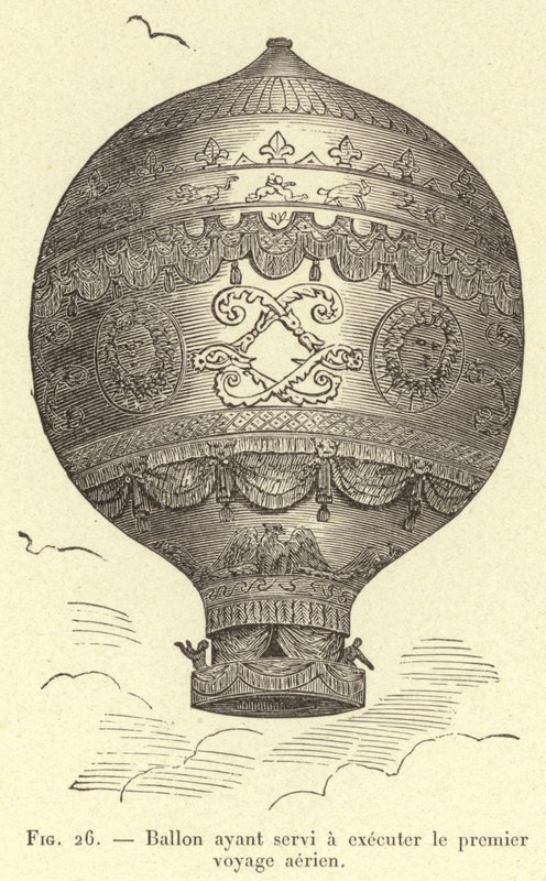 Ballon, der für die erste Luftreise verwendet wurde (Gravur) von French School