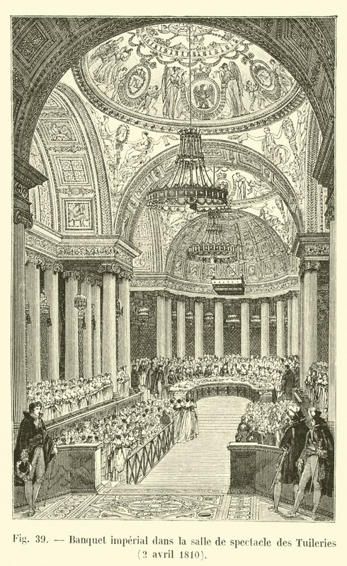 Kaiserliches Bankett im Theatersaal der Tuilerien, 2. April 1810 von French School