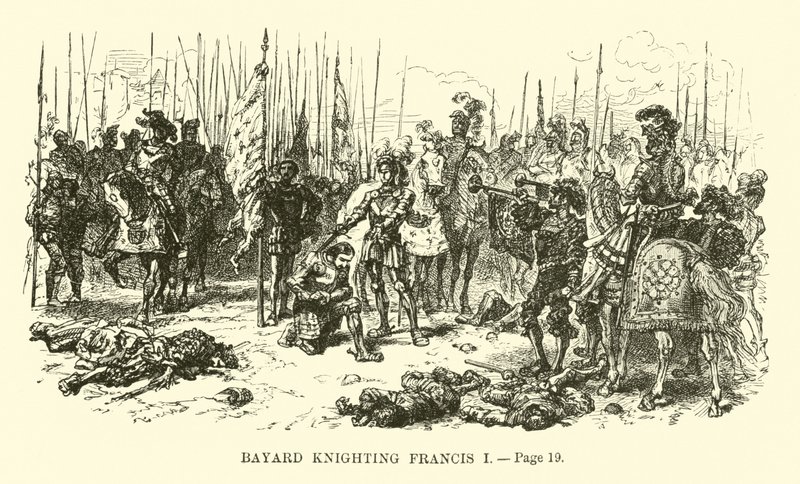 Bayard schlägt Franz I. zum Ritter von French School