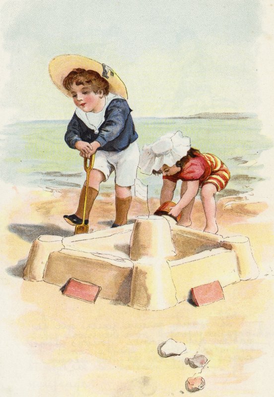 Junge und Mädchen bauen Sandburgen von French School