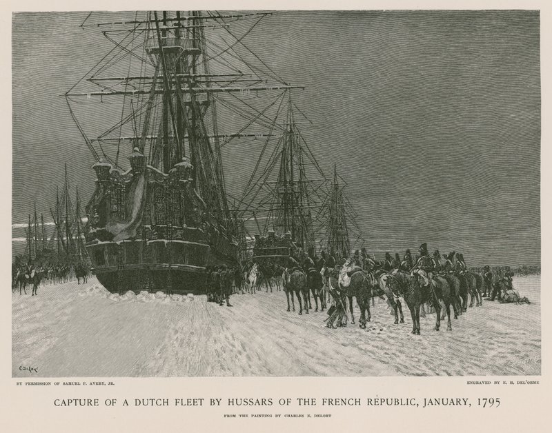 Eroberung einer niederländischen Flotte durch Husaren der Französischen Republik von French School