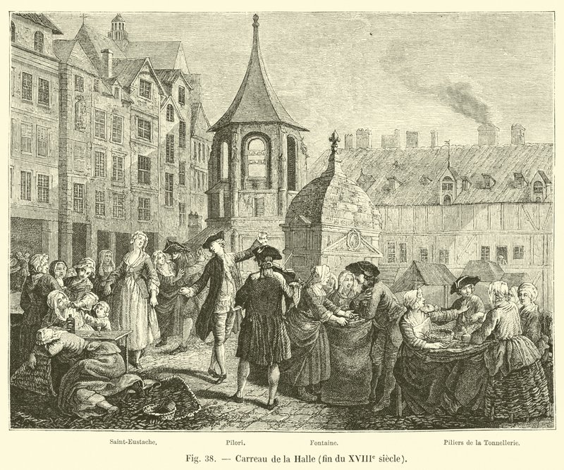 Marktplatz der Halle, Ende des 18. Jahrhunderts von French School