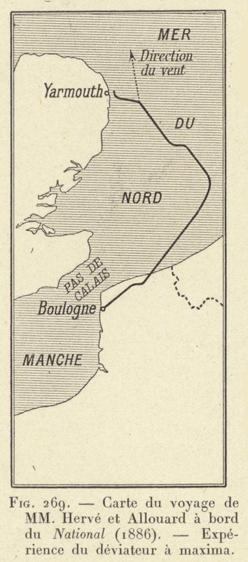 Karte der Reise von MM Herve und Allouard an Bord der National (1886), Experiment des Maximalabweichers von French School