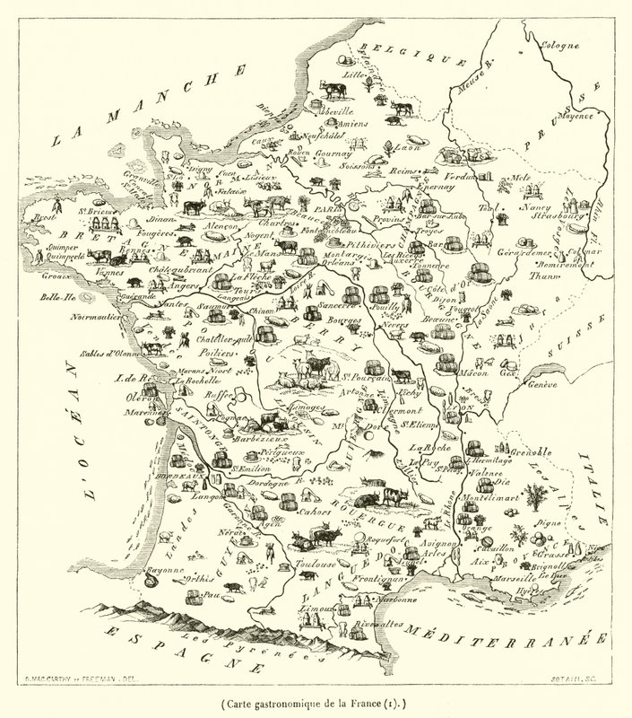 Gastronomische Karte von Frankreich (Gravur) von French School