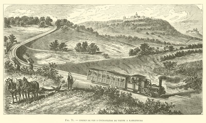 Zahnradbahn von Wien nach Kahlenberg (Gravur) von French School