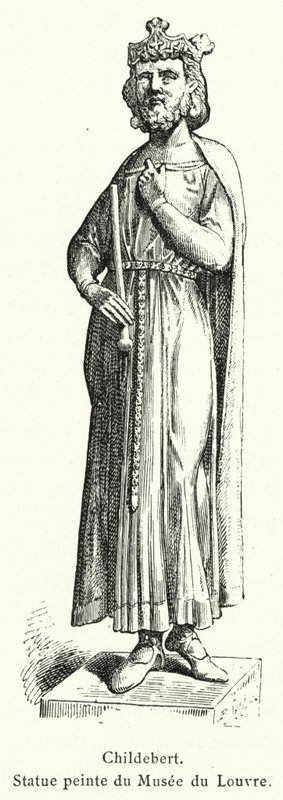 Childebert, bemalte Statue im Louvre-Museum (Gravur) von French School