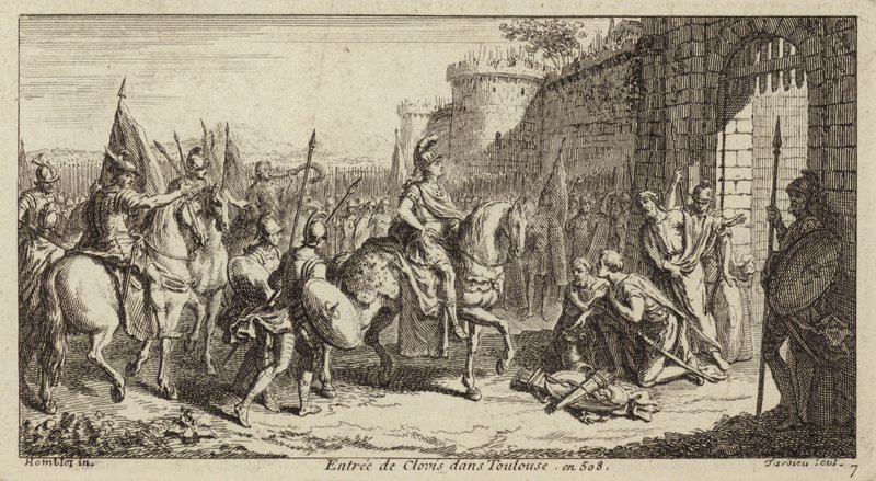 Chlodwig I., König der Franken, betritt Toulouse nach dem Sieg über die Westgoten, 508 von French School
