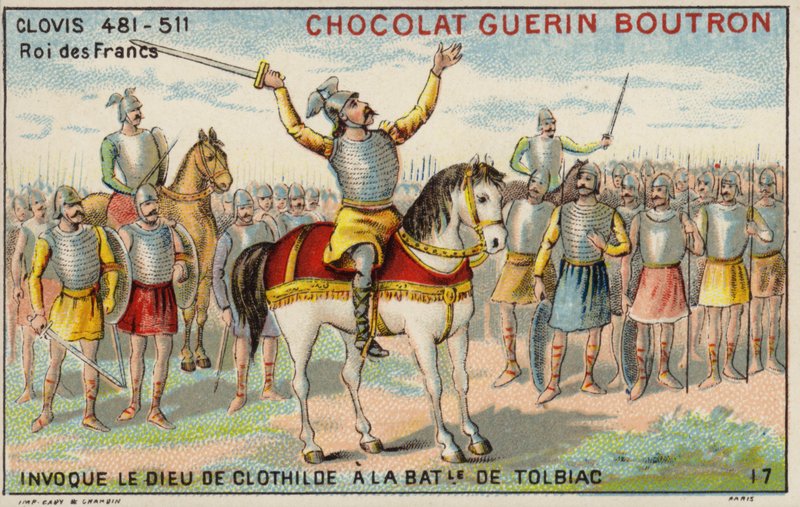 Chlodwig I. ruft den Gott von Chlotilde in der Schlacht von Tolbiac, 496, an von French School