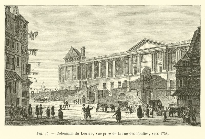 Kolonnade des Louvre, Ansicht von der Rue des Poulies, um 1758 von French School