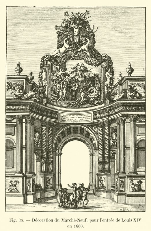 Dekoration des Marché-Neuf für den Einzug von Ludwig XIV. im Jahr 1660 von French School