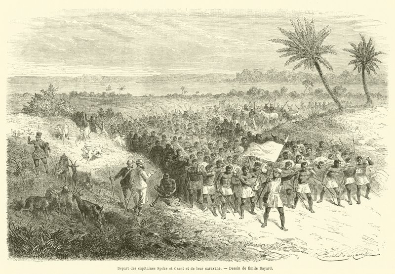 Abreise der Kapitäne Speke und Grant und ihrer Karawane von French School
