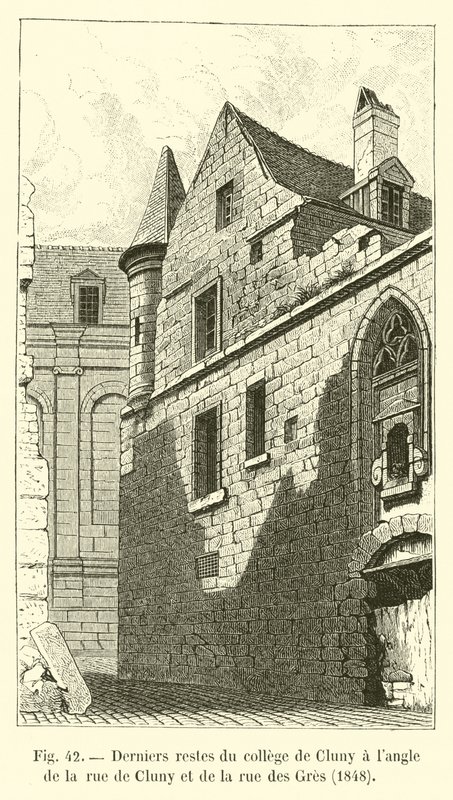 Letzte Überreste des Kollegs von Cluny an der Ecke der Rue de Cluny und der Rue des Gres, 1848 von French School
