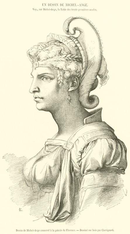 Zeichnung von Michelangelo in der Galerie von Florenz (Gravur) von French School