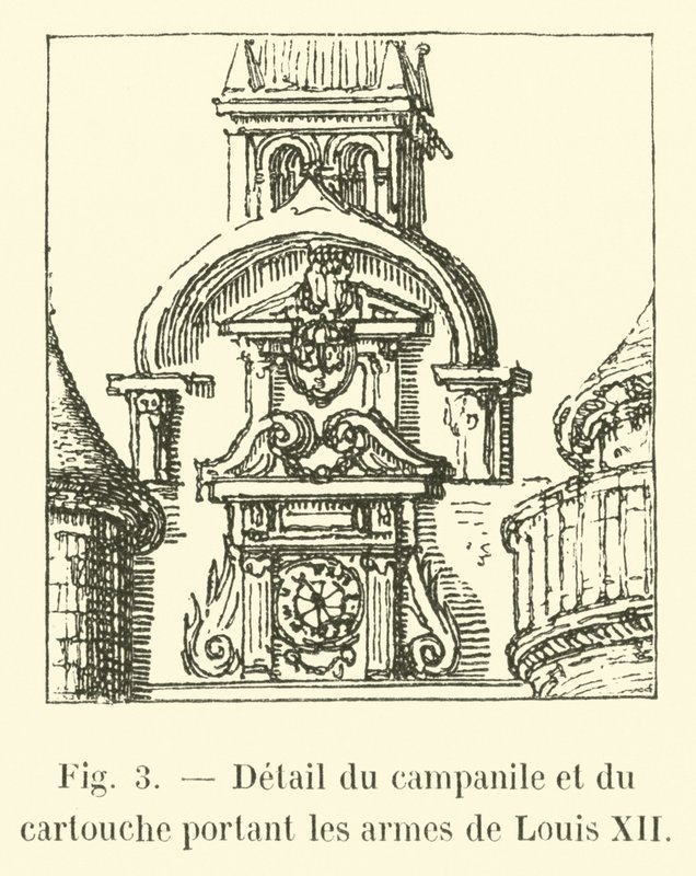 Detail des Glockenturms und des Kartuschen mit den Wappen von Ludwig XII. von French School