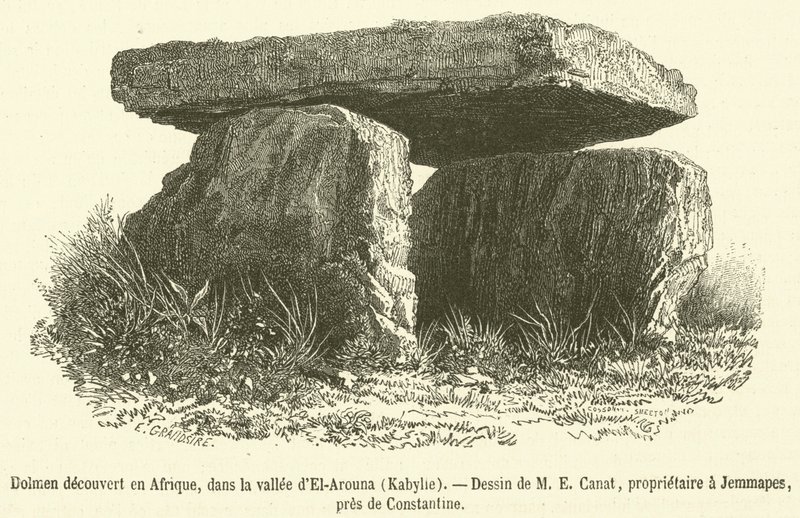 Dolmen entdeckt in Afrika, im Tal von El-Arouna, Kabylie (Gravur) von French School