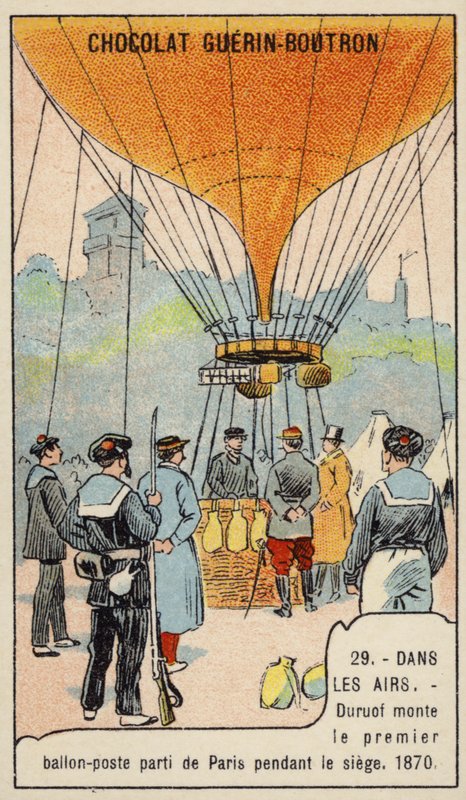 Duruof macht den ersten Postballonflug während der Belagerung von Paris von French School