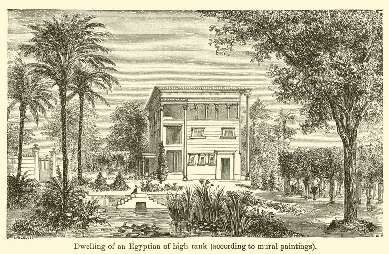 Wohnung eines Ägypters hohen Ranges, nach Wandmalereien (Gravur) von French School