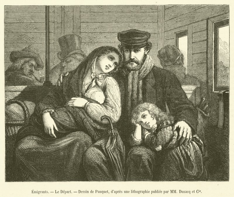 Auswanderer, Die Abreise (Gravur) von French School