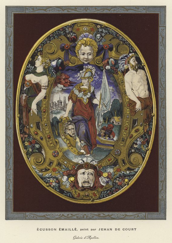 Emailliertes Wappenschild gemalt von Jean Decourt, 16. Jahrhundert von French School