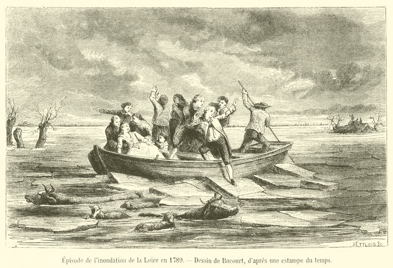Episode der Überschwemmung der Loire im Jahr 1789 von French School