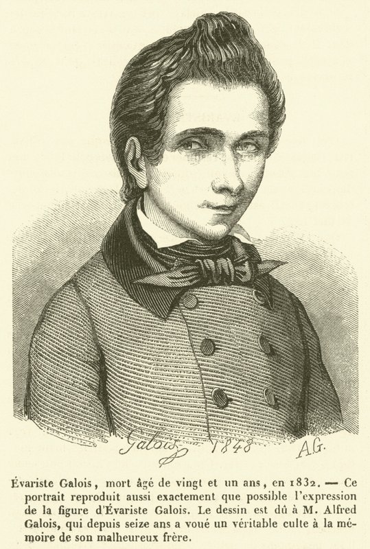 Evariste Galois, gestorben im Alter von einundzwanzig Jahren, 1832 (Gravur) von French School