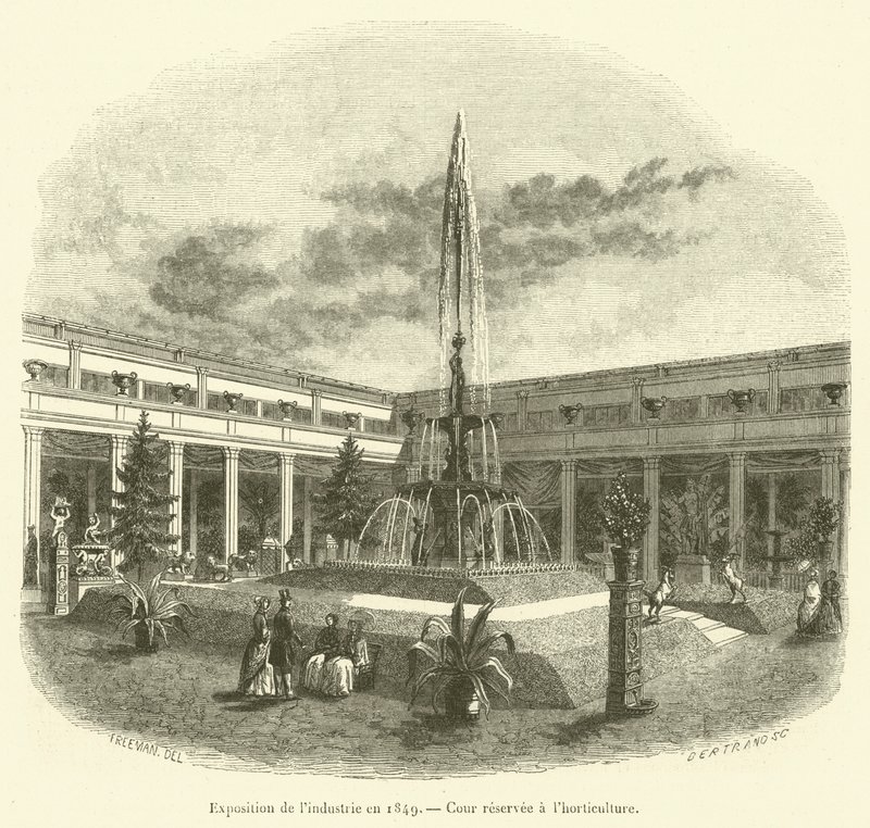 Ausstellung der Industrie 1849, für die Gartenbau reservierter Hof (Gravur) von French School