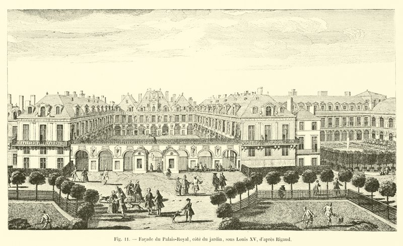 Fassade des Palais-Royal, Gartenseite, unter Ludwig XV., nach Rigaud von French School