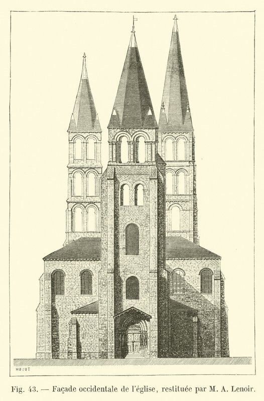 Westfassade der Kirche, restauriert von M. A. Lenoir von French School