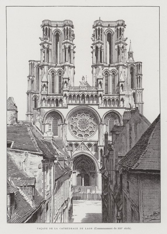 Fassade der Kathedrale von Laon, frühes 13. Jahrhundert von French School