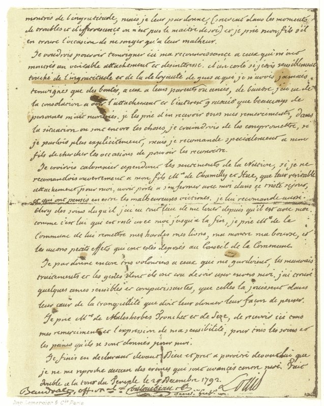 Faksimile des Testaments von Ludwig XVI. von Frankreich von French School