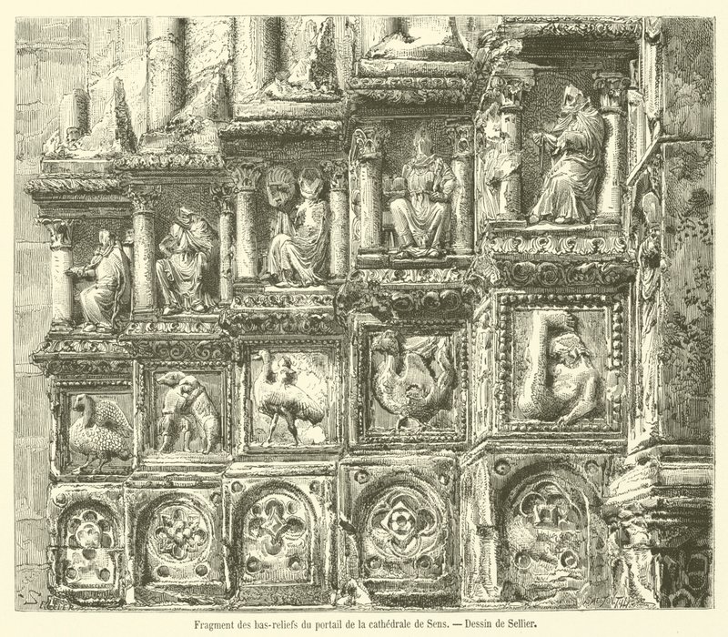 Fragment der Reliefs am Portal der Kathedrale von Sens von French School