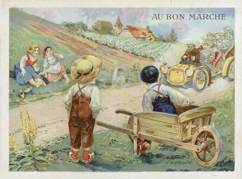 Französische Kinder beobachten schnelles Auto von French School