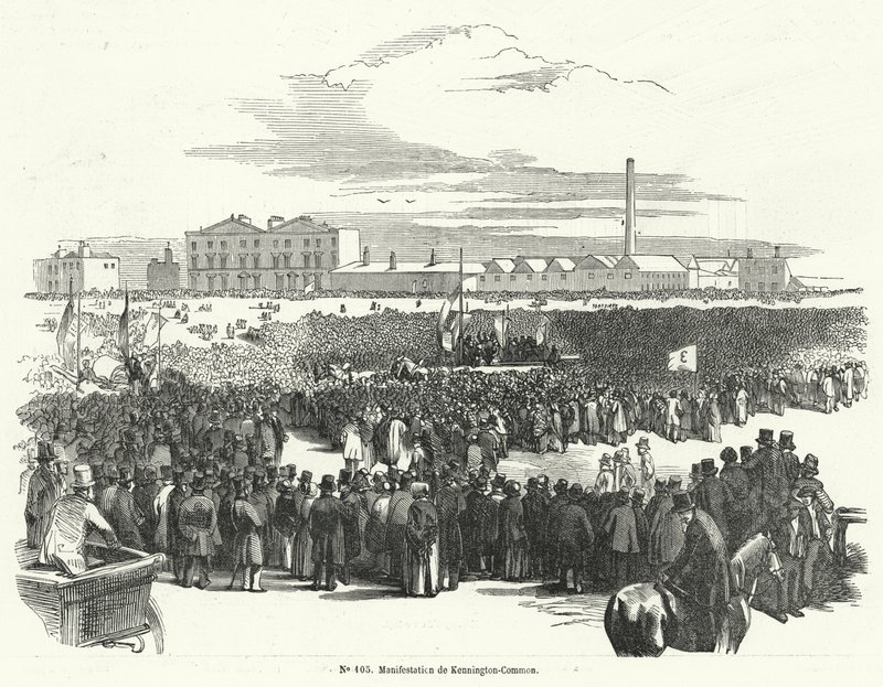 Großes Treffen der Chartisten auf Kennington Common, London von French School