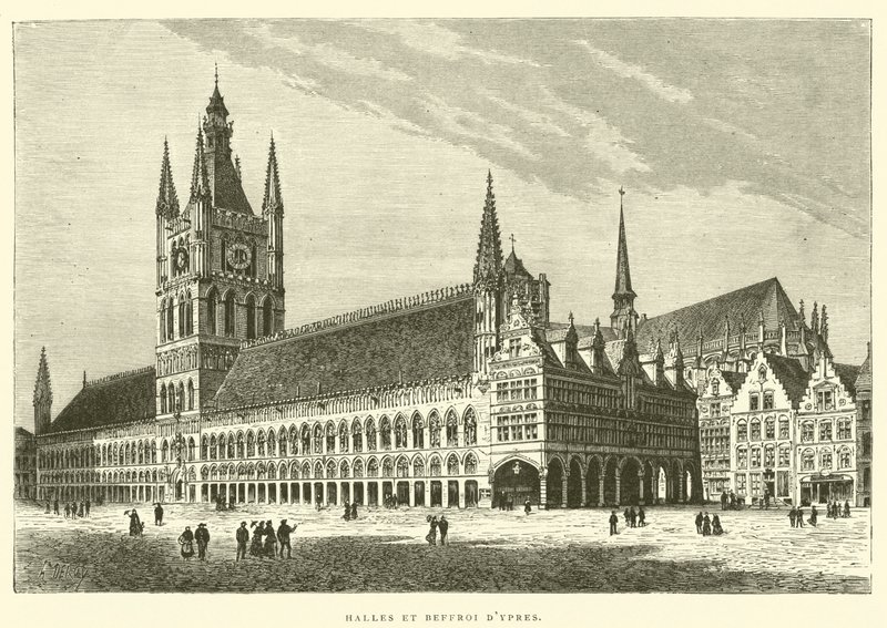 Hallen und Belfried von Ypern (Gravur) von French School