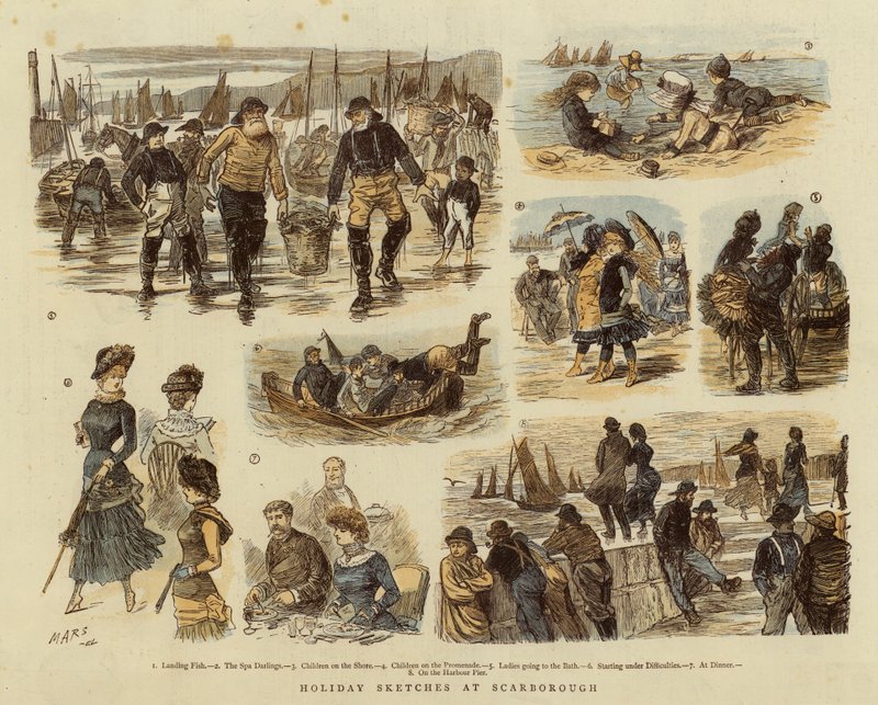 Ferien-Skizzen in Scarborough (Farblithografie) von French School