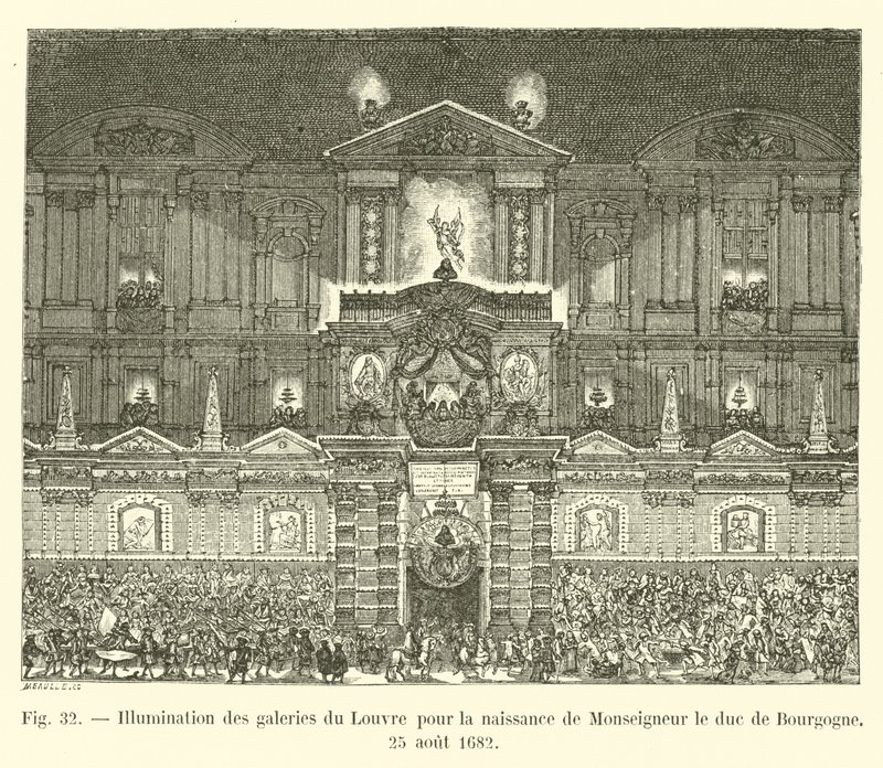 Beleuchtung der Galerien des Louvre zur Geburt von Monseigneur dem Herzog von Burgund, 25. August 1682 von French School