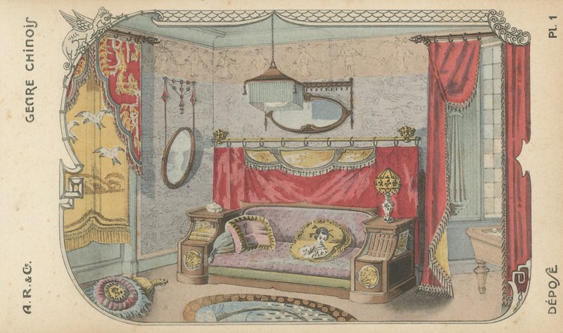 Illustration aus dem Innenarchitektur-Produktkatalog von A R & Cie, Frankreich von French School