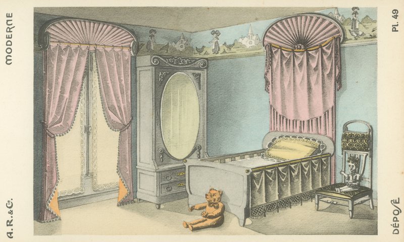 Illustration aus dem Innenarchitektur-Produktkatalog von A R & Cie, Frankreich von French School