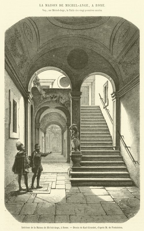 Innenansicht des Hauses von Michelangelo, in Rom (Gravur) von French School
