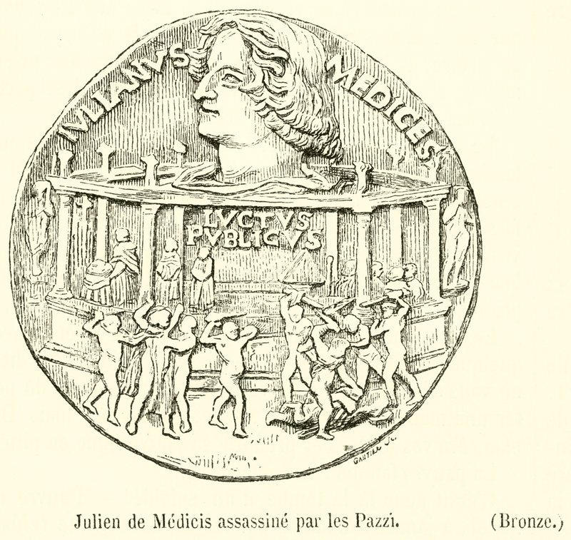 Julien de Medicis, ermordet von den Pazzi, Bronze von French School