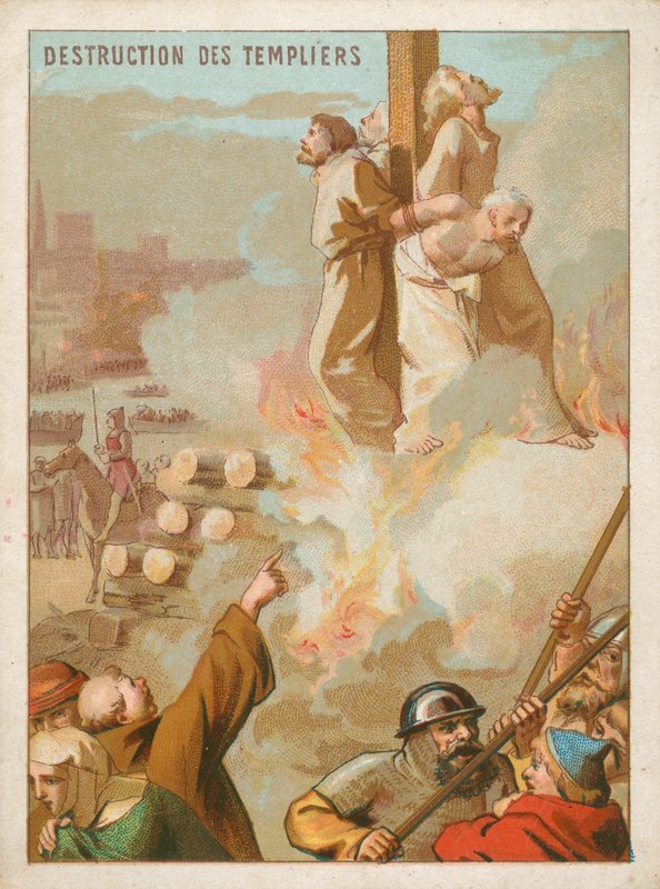 Ritter Templer werden in Frankreich auf dem Scheiterhaufen verbrannt von French School