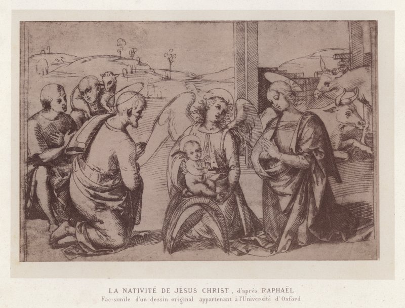 Die Geburt Jesu Christi, nach Raphael, Faksimile einer Originalzeichnung der Universität Oxford von French School