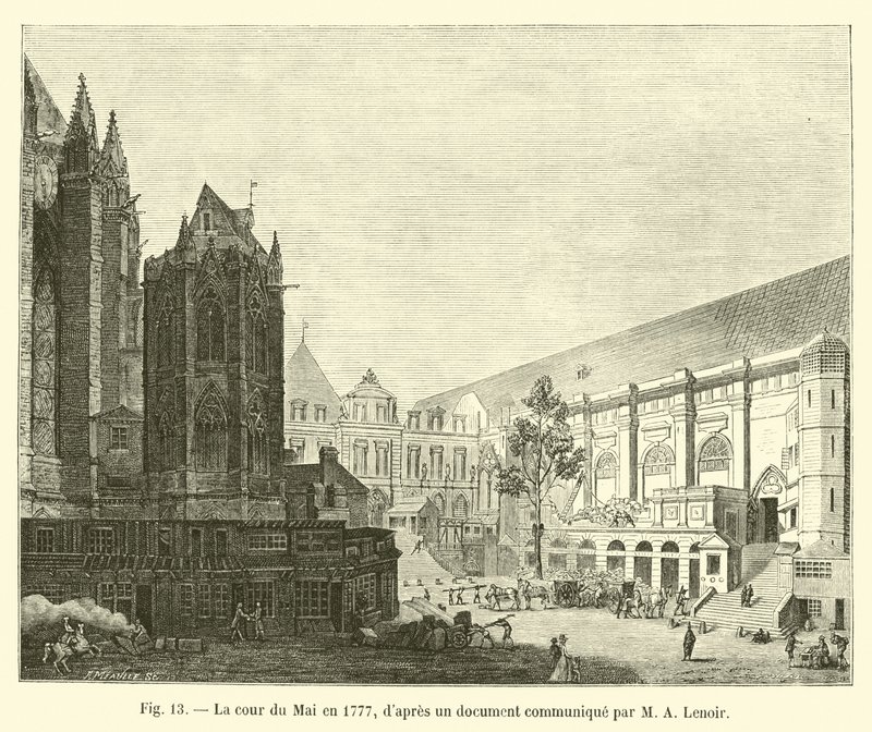 Der Hof des Mai im Jahr 1777, nach einem Dokument von M. A. Lenoir von French School