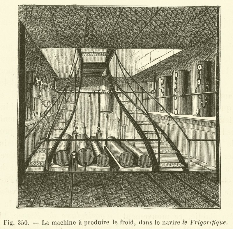 Kältemaschine auf dem Schiff Le Frigorifique (Stich) von French School