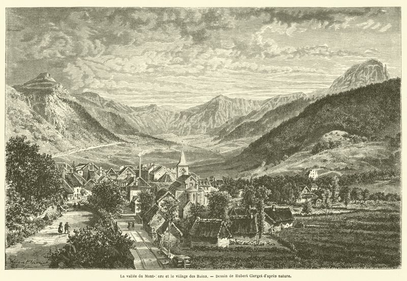 Das Tal von Mont-Dore und das Dorf der Bäder (Stich) von French School
